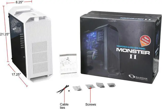 Alt view image 10 of 10 - RAIDMAX Monster II SE ATX-A08TW White Plastic/Steel/Tempered Glass ATX Mid Tower Computer Case