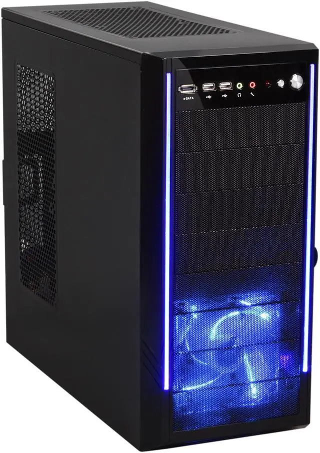 Main image of Broadway Com Corp A5938-Series A5938-Blue Glossy Black SECC Steel / Plastic ATX Mid Tower Computer Case