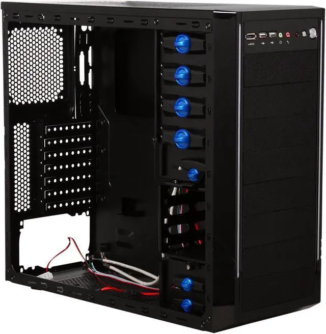 Alt view image 7 of 9 - Broadway Com Corp A5938-Series A5938-Blue Glossy Black SECC Steel / Plastic ATX Mid Tower Computer Case