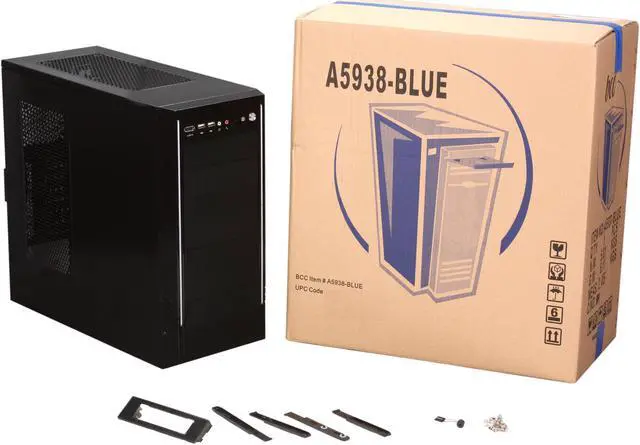 Alt view image 9 of 9 - Broadway Com Corp A5938-Series A5938-Blue Glossy Black SECC Steel / Plastic ATX Mid Tower Computer Case
