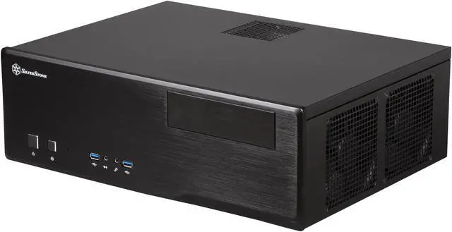 Main image of SILVERSTONE Grandia Series GD05B-USB3.0 Aluminum / 0.8mm SECC  micro-ATX / Mini-DTX / Mini-ITX MB, 1x5.25", 2x3.5"+1x2.5"HDD or 1x3.5"+2x2.5"HDD, 3x120mm golf bladed fan, 11" expansion card capable HTPC Case with 2X USB3.0 ports (Black)