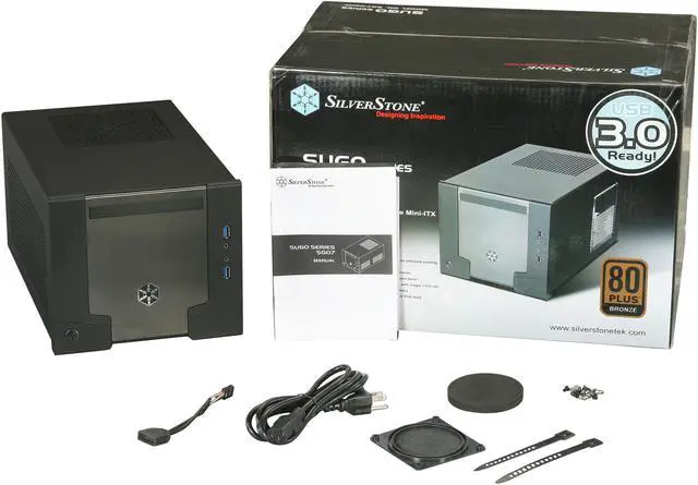 Alt view image 8 of 8 - SilverStone Sugo Series SG07B-USB3.0 Black Aluminum / SECC Mini-ITX Desktop Computer Case 600W 80+ Bronze Certified / Single +12V rail Power Supply with 2X USB3.0 ports