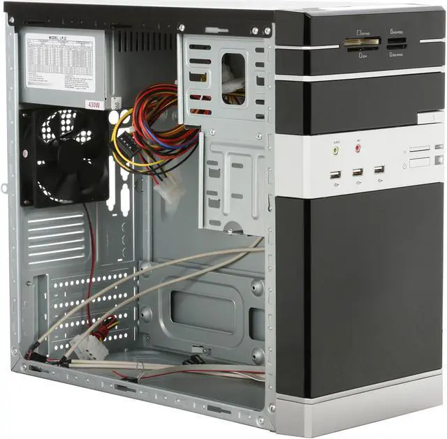 Alt view image 7 of 9 - Linkworld 727-08-2128FU+p04 Black/White Micro ATX Mini Tower Computer Case 430W Power Supply