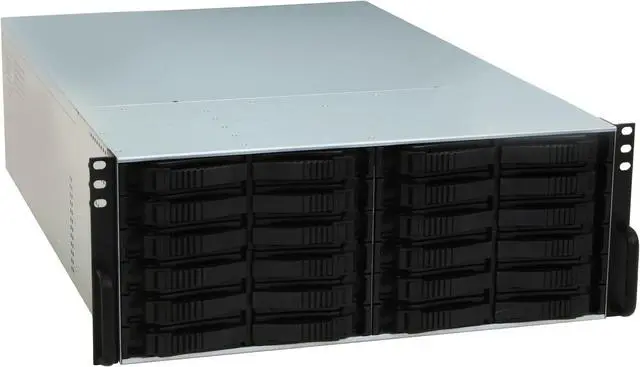 Alt view image 3 of 9 - iStarUSA V4M24SA/1350N+1-BLACK Steel 4U Rackmount 24-Bay Storage Server Rackmount Chassis (Black Handle) 1350W Redundant