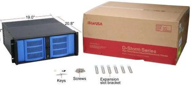 Alt view image 9 of 9 - iStarUSA D-400-6-Blue Steel 4U Rackmount Compact Stylish Server Chassis 6 External 5.25" Drive Bays