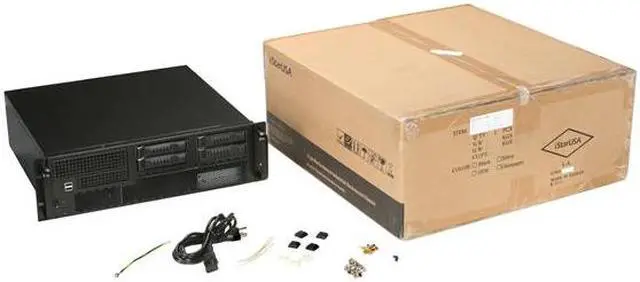 Alt view image 7 of 7 - iStarUSA E3M4R-400w Black Steel 3U Rackmount Server Chassis with 400W 1U Switching Power Supply 1 External 5.25" Drive Bays - OEM