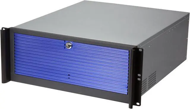 Main image of iStarUSA D416-3DE1BL-BL Black Aluminum / Steel 4U Rackmount Compact Stylish Server Case - Blue Front Bezel 3 External 5.25" Drive Bays