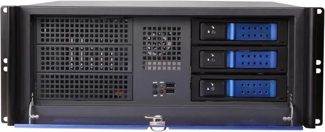 Alt view image 2 of 7 - iStarUSA D416-3DE1BL-BL Black Aluminum / Steel 4U Rackmount Compact Stylish Server Case - Blue Front Bezel 3 External 5.25" Drive Bays