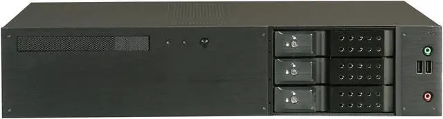 Alt view image 2 of 7 - iStarUSA D-230H-T Black Aluminum / Steel 2U Rackmount Compact 3x3.5" Bay Trayless Hotswap microATX Chassis