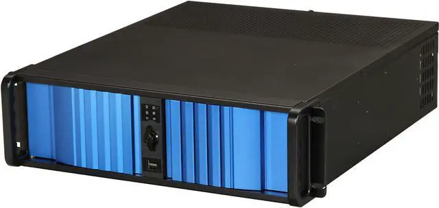 Main image of iStarUSA D Storm D-300SEA Black Aluminum / Steel 3U Rackmount Compact Stylish Chassis - Blue Bezel 4 External 5.25" Drive Bays
