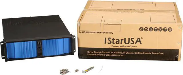 Alt view image 7 of 7 - iStarUSA D Storm D-300SEA Black Aluminum / Steel 3U Rackmount Compact Stylish Chassis - Blue Bezel 4 External 5.25" Drive Bays
