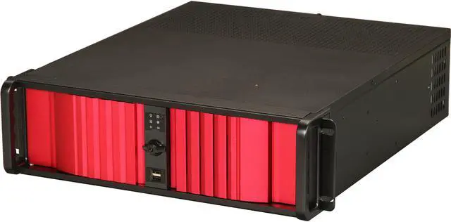 Main image of iStarUSA D Storm D-300SEA-RD Black Aluminum / Steel 3U Rackmount Compact Stylish Chassis - Red Bezel 4 External 5.25" Drive Bays