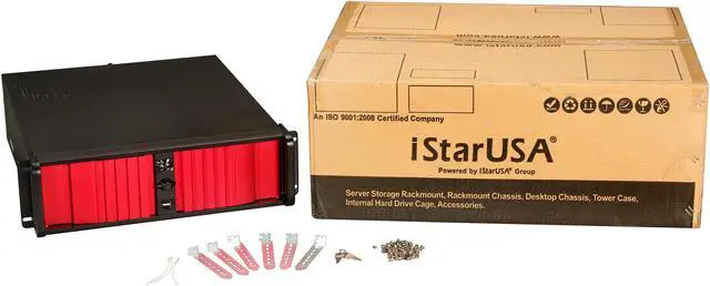 Alt view image 7 of 7 - iStarUSA D Storm D-300SEA-RD Black Aluminum / Steel 3U Rackmount Compact Stylish Chassis - Red Bezel 4 External 5.25" Drive Bays