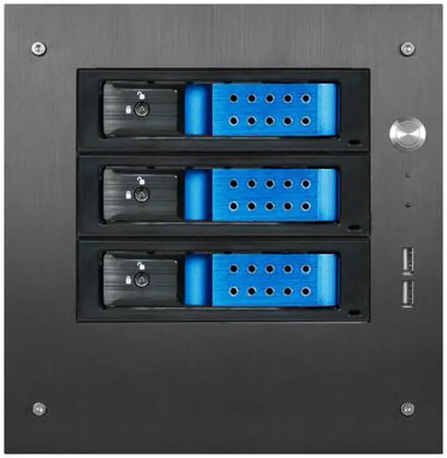 Alt view image 2 of 5 - iStarUSA S-35-3DE1BL Black Aluminum / Steel Tower Compact Stylish 3x 3.5" Hotswap Trayless mini-ITX Tower - Blue HDD Handle