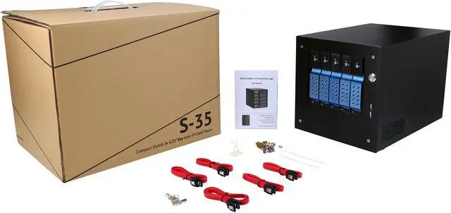 Alt view image 7 of 7 - iStarUSA S-35-DE5BL Black Aluminum / Steel Tower Compact Stylish 5x 3.5" Hotswap Trayless mini-ITX Tower - Blue HDD Handle