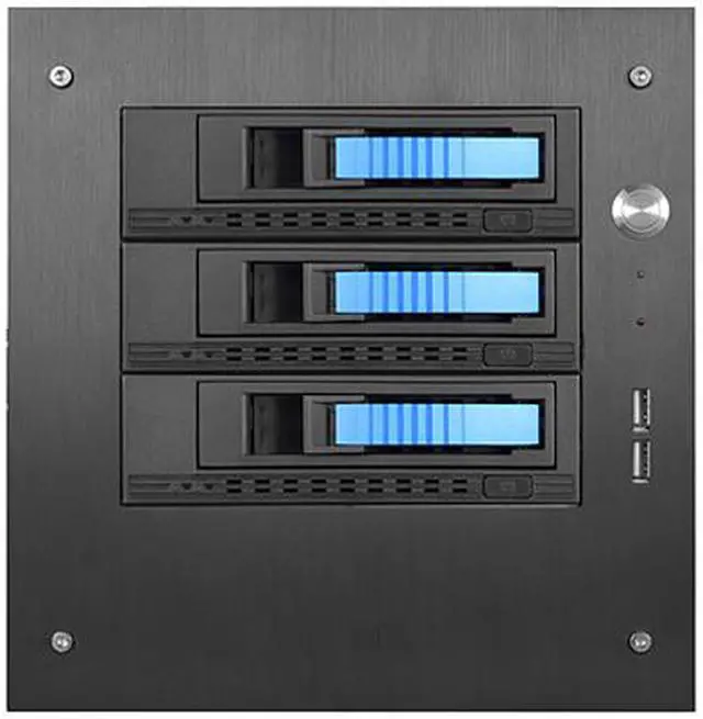 Alt view image 2 of 5 - iStarUSA S-35-3M1BL Black SECC Tower Compact Stylish 3x 3.5" Hotswap mini-ITX Tower (Blue HDD Handle)