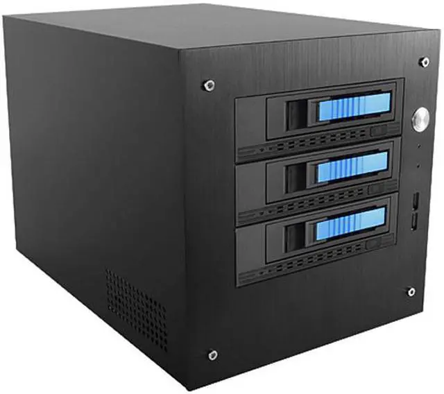 Main image of iStarUSA S-35-3M1BL Black SECC Tower Compact Stylish 3x 3.5" Hotswap mini-ITX Tower (Blue HDD Handle)