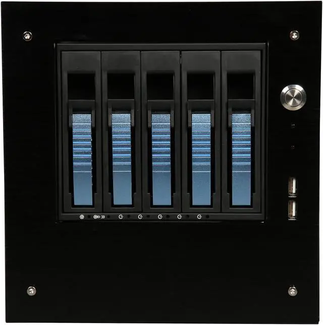 Alt view image 2 of 6 - S-35-B5BL Black Aluminum / Steel Tower Compact Stylish 5 x 3.5" Hotswap mini-ITX Tower - Blue HDD Handle