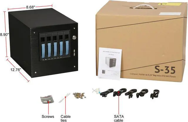 Alt view image 6 of 6 - S-35-B5BL Black Aluminum / Steel Tower Compact Stylish 5 x 3.5" Hotswap mini-ITX Tower - Blue HDD Handle