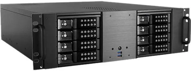 Main image of iStarUSA D-380HN Black Aluminum 3U Rackmount Compact 8x 3.5" Bay Trayless Hotswap microATX Chassis