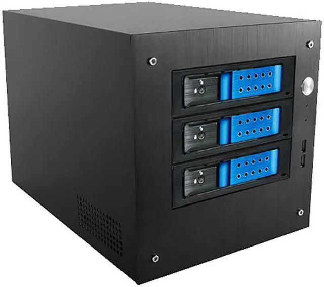 Main image of iStarUSA S-35-3DE1BK Black Aluminum / Steel Tower Compact Stylish 3x 3.5" Hotswap Trayless mini-ITX Tower - Black HDD Handle