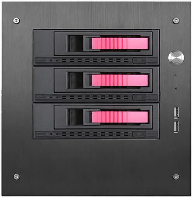 Main image of iStarUSA S-35-3M1RD Black Aluminum / Steel Tower Compact Stylish 3x 3.5" Hotswap mini-ITX Tower - Red HDD Handle