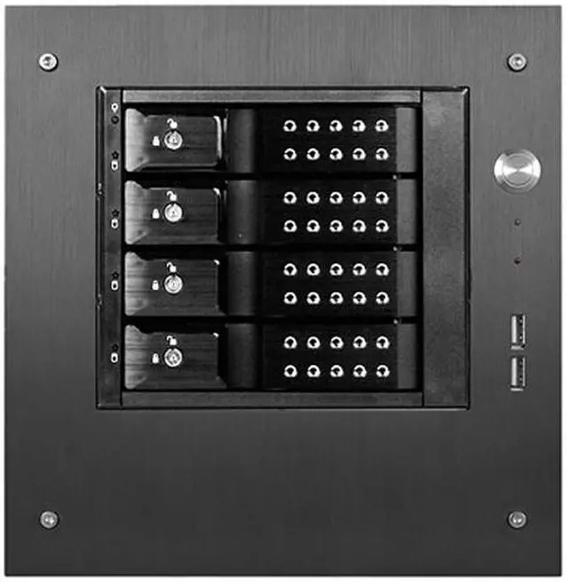 Main image of iStarUSA S-35-DE4BK Black Aluminum / Steel Tower Compact Stylish 4 x 3.5" Hotswap Trayless mini-ITX Tower - Black HDD Handle