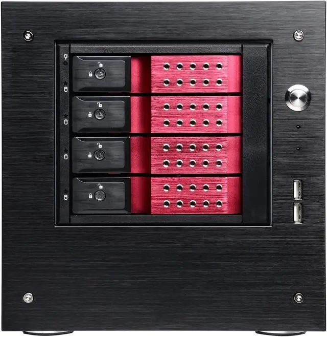 Alt view image 2 of 7 - iStarUSA S-35-DE4RD Black Aluminum / Steel Tower Compact Stylish 4 x 3.5" Hotswap Trayless mini-ITX Tower - Red HDD Handle