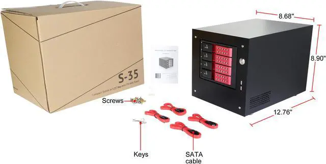 Alt view image 7 of 7 - iStarUSA S-35-DE4RD Black Aluminum / Steel Tower Compact Stylish 4 x 3.5" Hotswap Trayless mini-ITX Tower - Red HDD Handle