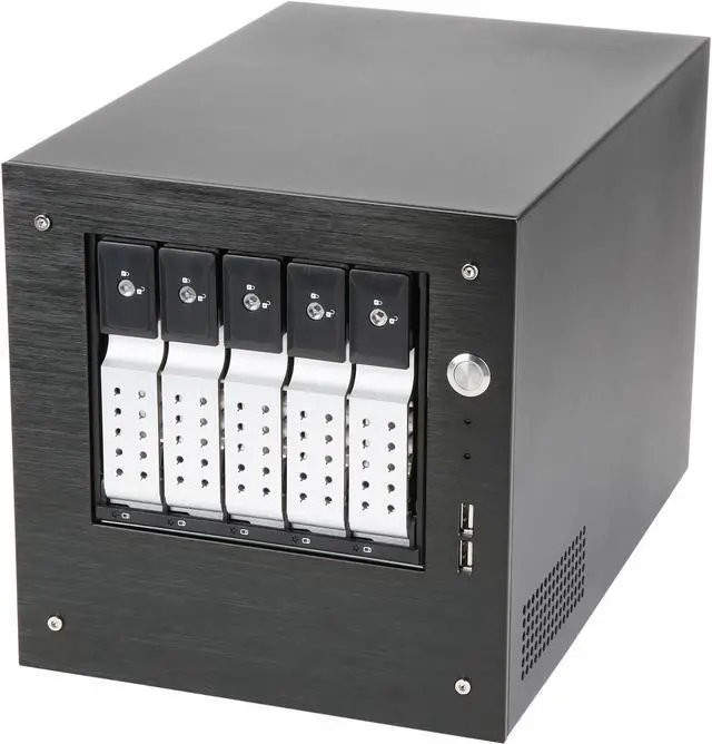 Main image of iStarUSA S-35-DE5SL Black Aluminum / Steel Tower Compact Stylish 5 x 3.5" Hotswap Trayless mini-ITX Tower - Silver HDD Handle