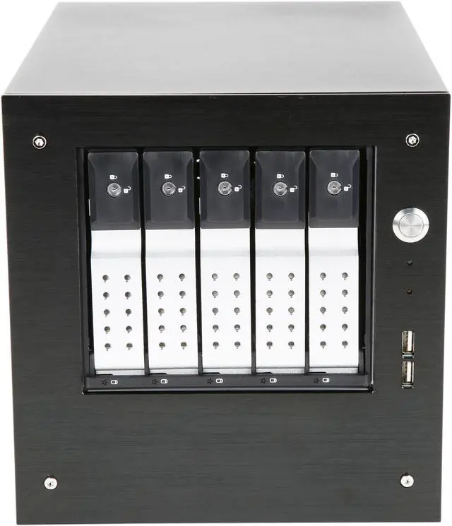 Alt view image 2 of 8 - iStarUSA S-35-DE5SL Black Aluminum / Steel Tower Compact Stylish 5 x 3.5" Hotswap Trayless mini-ITX Tower - Silver HDD Handle