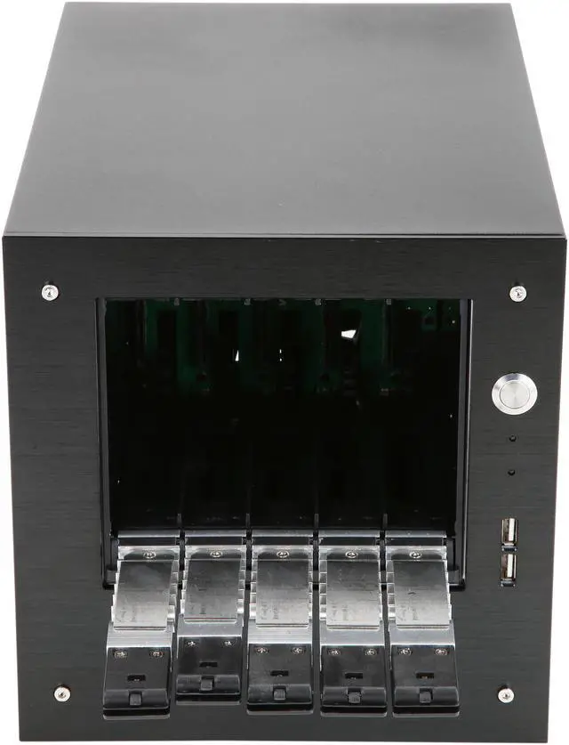 Alt view image 6 of 8 - iStarUSA S-35-DE5SL Black Aluminum / Steel Tower Compact Stylish 5 x 3.5" Hotswap Trayless mini-ITX Tower - Silver HDD Handle