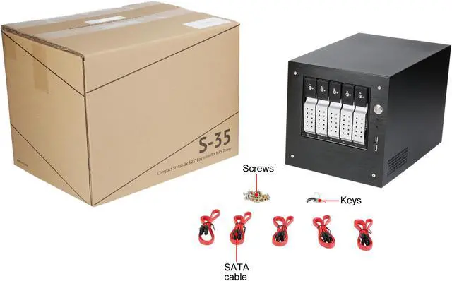 Alt view image 8 of 8 - iStarUSA S-35-DE5SL Black Aluminum / Steel Tower Compact Stylish 5 x 3.5" Hotswap Trayless mini-ITX Tower - Silver HDD Handle