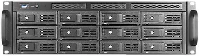 Alt view image 2 of 3 - iStarUSA DAGE312UTL-NAS Black Steel 3U Rackmount NAS 3U 12-bay 3.5" SATA 6.0 Gb/s Trayless Rackmount Chassis 500W Single PSU