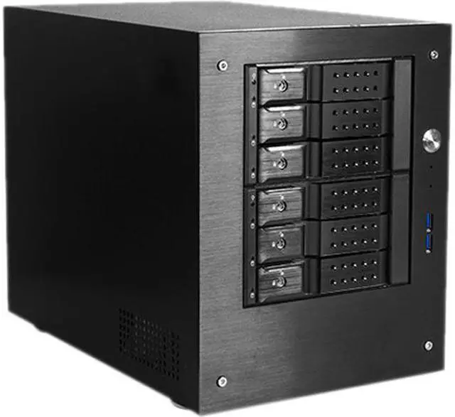 Main image of iStarUSA S-46-DE6BK Black SECC 0.8mm Tower Compact Stylish 6x 3.5" Hotswap Trayless mini-ITX Tower BLACK