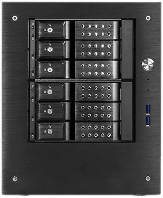 Alt view image 2 of 4 - iStarUSA S-46-DE6BK Black SECC 0.8mm Tower Compact Stylish 6x 3.5" Hotswap Trayless mini-ITX Tower BLACK