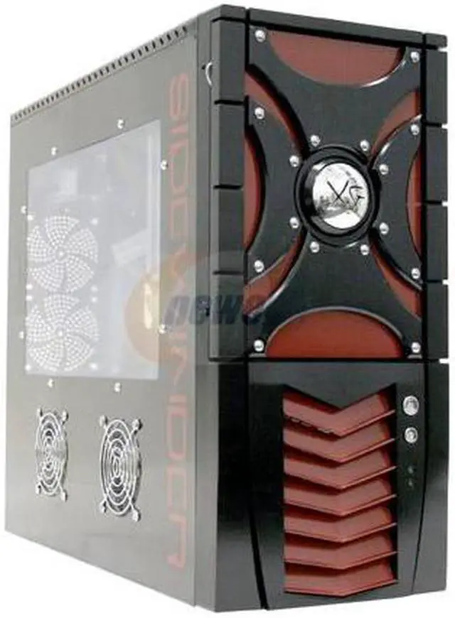 Alt view image 2 of 10 - MGE SIDEWINDER CA-SIDEWINDER-K Black/Red Steel ATX Mid Tower Computer Case 400W Power Supply