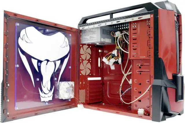 Alt view image 4 of 10 - MGE Viper CA-VIPER-KR Black/Red Steel ATX Mid Tower Computer Case 500W Power Supply