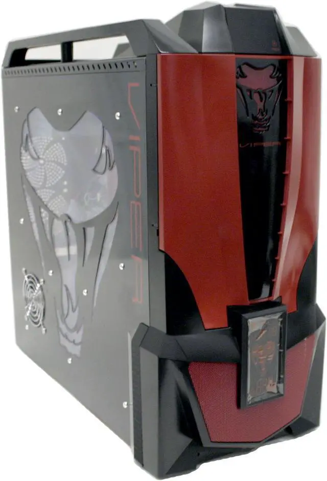 Alt view image 2 of 10 - MGE Viper CA-VIPER-KR Black/Red Steel ATX Mid Tower Computer Case 500W Power Supply