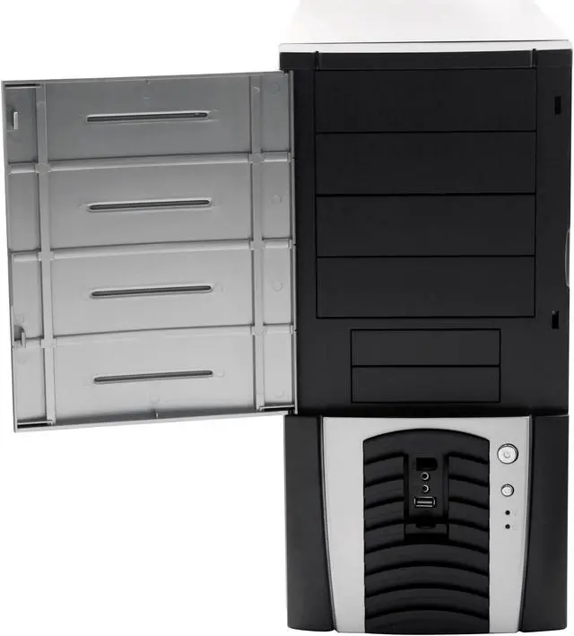 Alt view image 4 of 12 - MGE SOHO H1 CASOHO-H1-K Black/Silver Steel ATX Mid Tower Computer Case 400W Power Supply