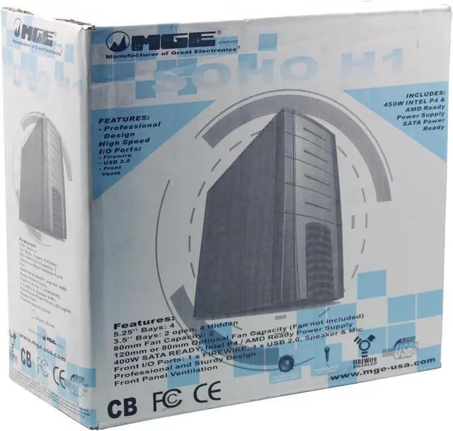 Alt view image 12 of 12 - MGE SOHO H1 CASOHO-H1-K Black/Silver Steel ATX Mid Tower Computer Case 400W Power Supply