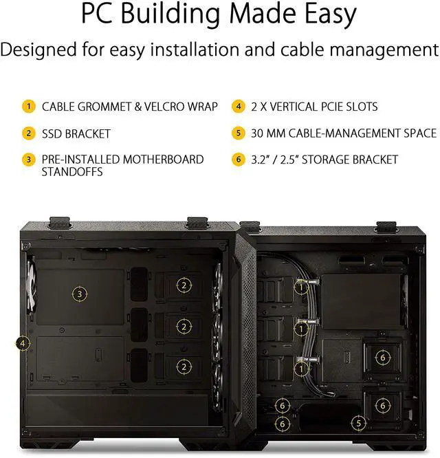 Alt view image 5 of 8 - ASUS TUF Gaming GT501 Mid-Tower Computer Case for up to EATX Motherboards with USB 3.0 Front Panel, Smoked Tempered Glass, Steel Construction, and Four Case Fans (GT501 TUF GAMING CASE/GRY/WITH HANDL)