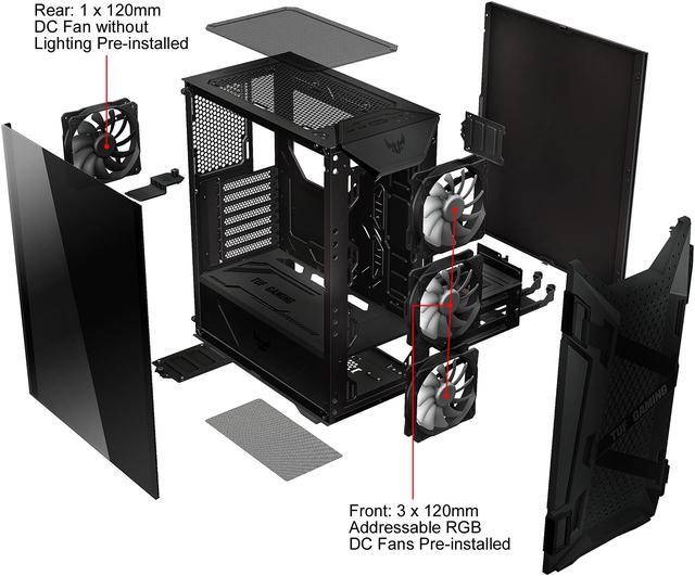 Alt view image 5 of 6 - ASUS TUF Gaming GT301 Mid-Tower Compact Case for ATX Motherboards with Honeycomb Front Panel, 3 x 120mm AURA Addressable RBG Fans, Headphone Hanger, and 360mm Radiator Support, 2 x USB 3.2 Gen1 (USB 3.0) Prots