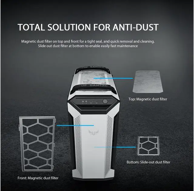 Alt view image 6 of 7 - ASUS TUF Gaming GT501 White Edition Mid-Tower Computer Case for up to EATX Motherboards with 2 x USB 3.1 Front Panel, Smoked Tempered Glass, Steel Construction, and Four Case Fans