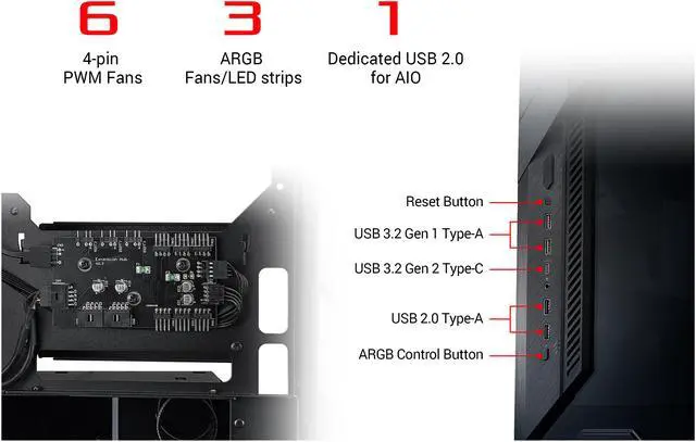 Alt view image 6 of 8 - ASUS ROG Z11 Mini-ITX/DTX Mid-Tower PC Gaming Case with Patented 11° Tilt Design, Compatible with ATX Power Supply or a 3-Slot Graphics, Tempered-glass Panels, Front I/O USB 3.2 Gen 2 Type-C, Two USB 3.2 Gen 1 Type-A and ARGB Control Button
