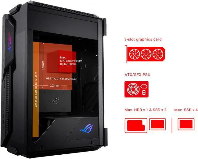 Alt view image 7 of 8 - ASUS ROG Z11 Mini-ITX/DTX Mid-Tower PC Gaming Case with Patented 11° Tilt Design, Compatible with ATX Power Supply or a 3-Slot Graphics, Tempered-glass Panels, Front I/O USB 3.2 Gen 2 Type-C, Two USB 3.2 Gen 1 Type-A and ARGB Control Button