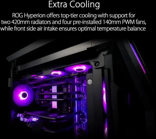 Alt view image 3 of 16 - ASUS ROG Hyperion GR701 EATX full-tower computer case with semi-open structure, tool-free side panels, supports up to 2 x 420mm radiators, built-in graphics card holder,2x front panel Type-C