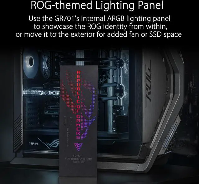 Alt view image 4 of 16 - ASUS ROG Hyperion GR701 EATX full-tower computer case with semi-open structure, tool-free side panels, supports up to 2 x 420mm radiators, built-in graphics card holder,2x front panel Type-C