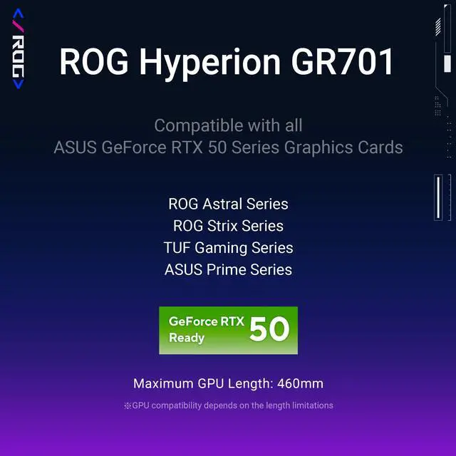 Alt view image 8 of 16 - ASUS ROG Hyperion GR701 EATX full-tower computer case with semi-open structure, tool-free side panels, supports up to 2 x 420mm radiators, built-in graphics card holder,2x front panel Type-C