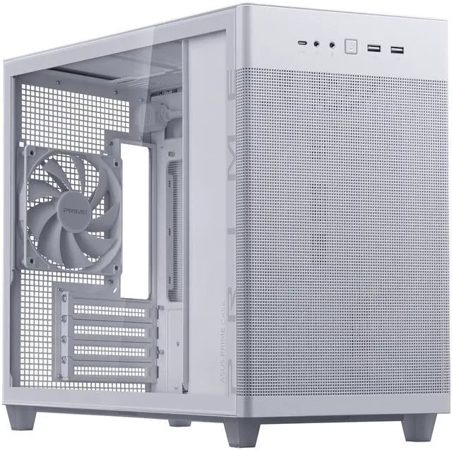 Main image of ASUS Prime AP201 White MicroATX Tempered Glass Edition Supports Graphics Cards up to 338mm, 360mm Coolers, & Standard ATX PSUs, Tool-Free Side Panels, Tempered Glass Side & Front Panel USB Type-C®